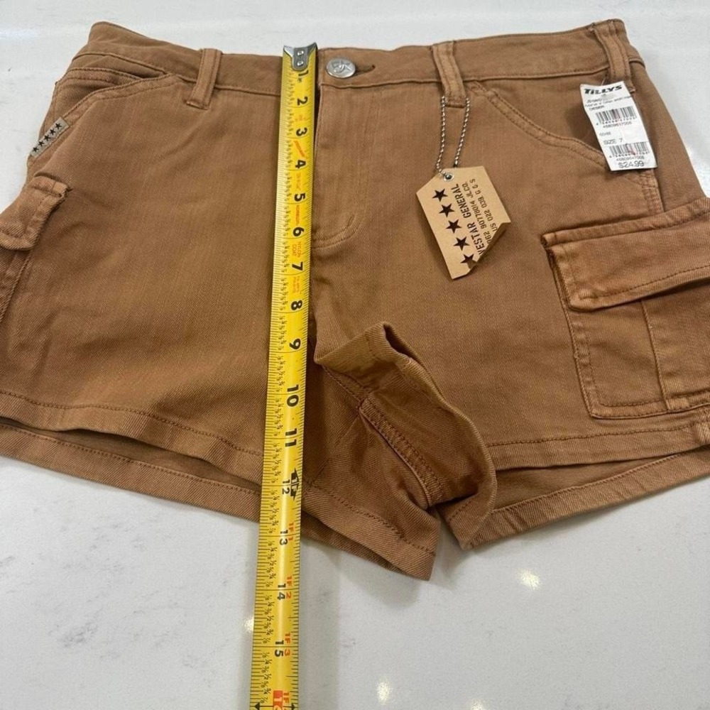 NWT FiveStar General Cargo Shorts Womens 7/28 Tan Brown Flex Side Pockets Mid - Picture 5 of 7